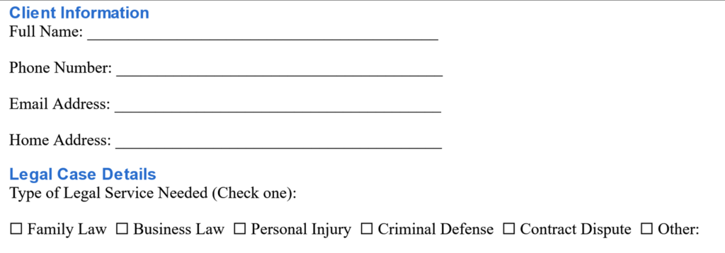 Law Firm Client Intake Form Template