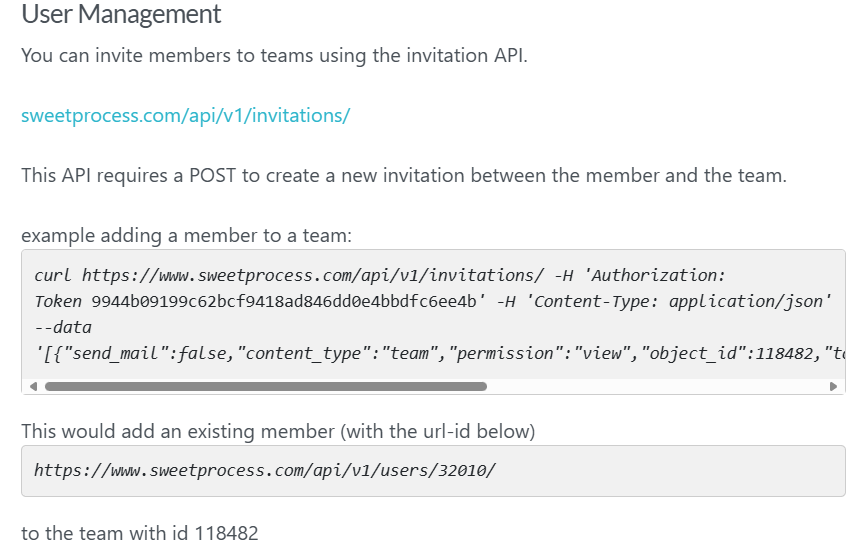 SweetProcess’s documentation for API